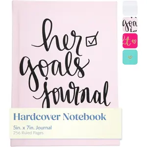 Eccolo Inspirational Quote Journal for Women, Hardcover Notebook, Faux Leather, Lay Flat Notebook, "Her Goals Journal", Dayna  Collection (Light , 5x7 Inches)