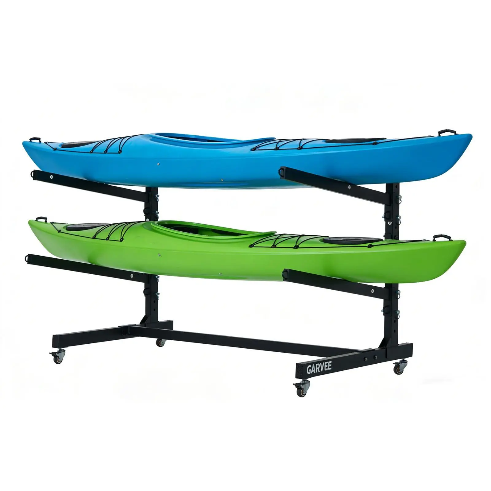 2‑Tier Freestanding Kayak Storage Rack with Wheels, Adjustable Kayak Racks for Garage and Outdoor, Heavy Duty Kayak Stands for Canoes, Kayaks, SUP and Surfboards