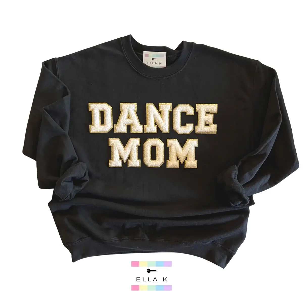 Dance Mom & Cheer Mom Crewneck Sweatshirt /  Womenswear / White Chenille Gold Varsity Letters Pullover / Custom Pullover /  Long Sleeve Customized