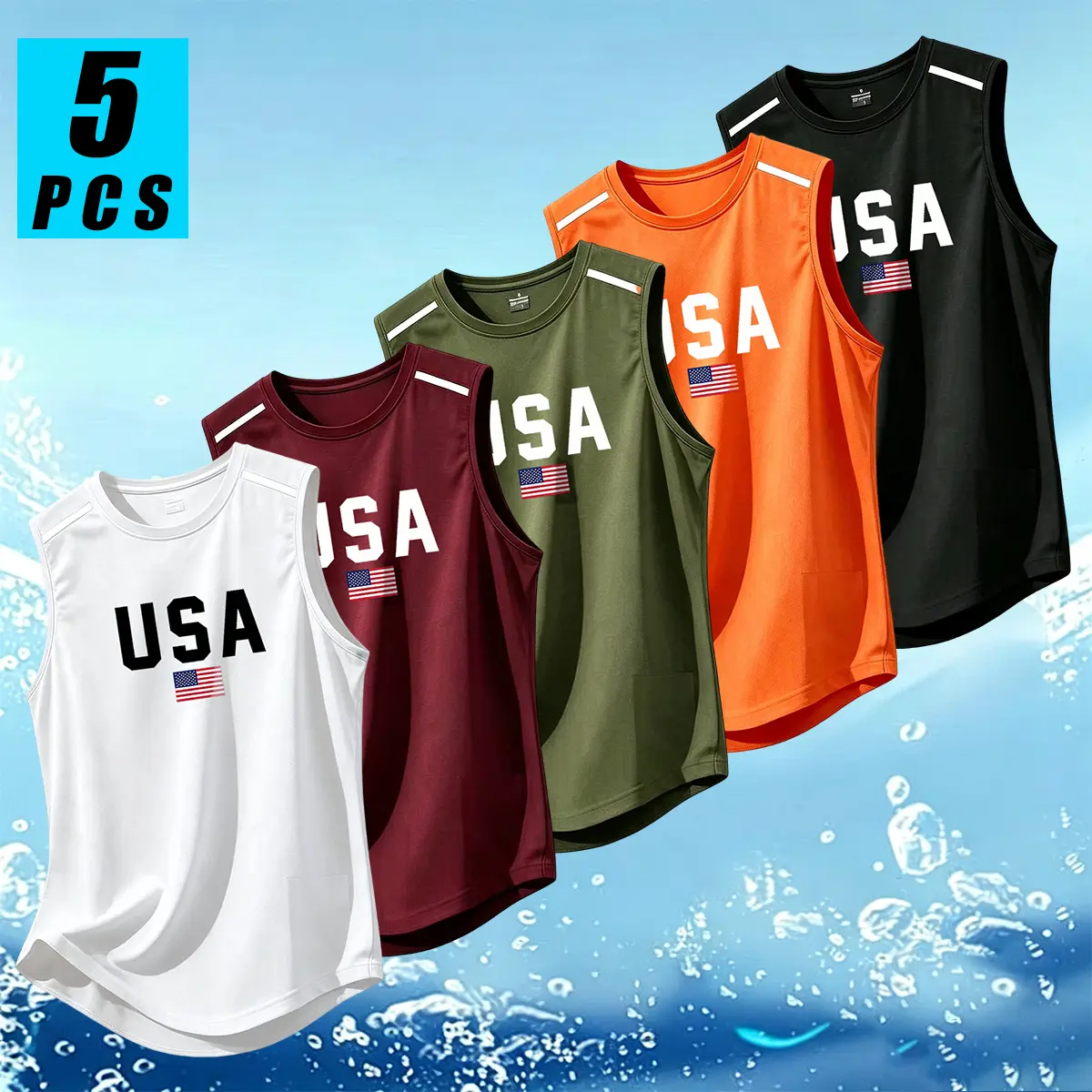 Men’s casual sleeveless athletic tank top with stylish print, polyester fabric, shoulder design that doesn’t restrict movement, reflective stripes on the shoulders; a fitness training tank suitable for workouts and running, and an ideal gift choice.