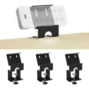 Power Strip Holder (4 Pack), No-Drill Clamp Mount for Power Strip, Under Desk Power Strip Holder, Fits 2"-4" Surge Protectors, for Desk Edge 0.2-2.56" (Black)