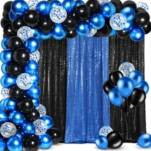 137 count 2026 Graduation Decoration Blue Black Party Backdrop Kits - 4 Sequin Backdrop Curtain 133 Balloon Garland Kit Photo Prop Background for Prom Send Off Wedding Anniversary