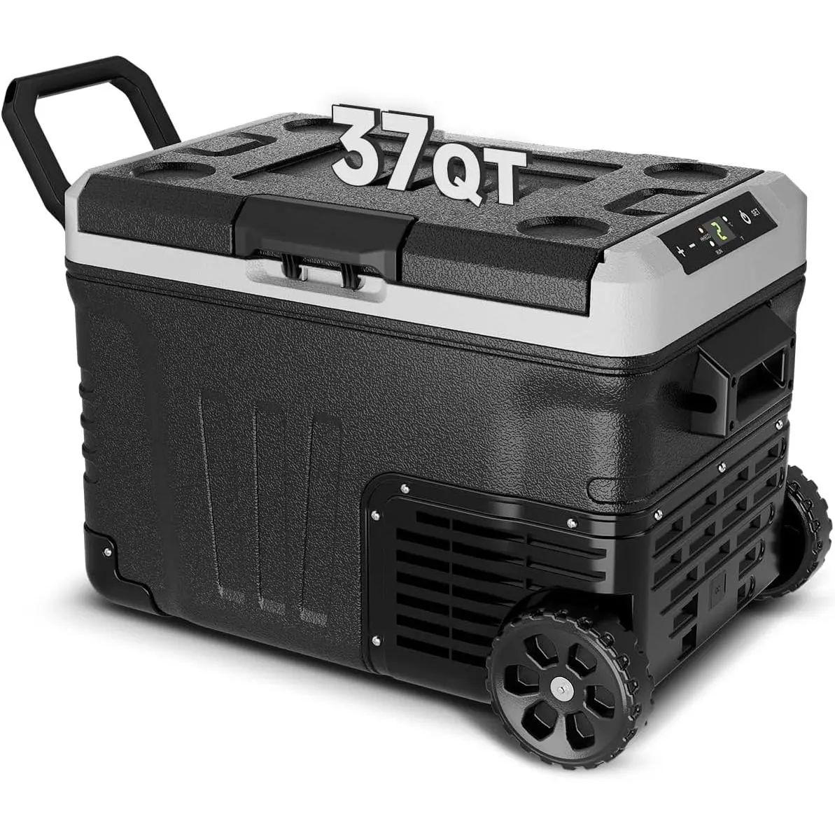Car Fridge Portable 12V Refrigerator - 37 Quart(35L) Electric Cooler with 12/24V DC&110-240V AC for Truck Van RV Camper SUV, 12v Cooler with Wheels for Camping Boat Travel, -4~68 ° F