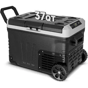 Car Fridge Portable 12V Refrigerator - 37 Quart(35L) Electric Cooler with 12/24V DC&110-240V AC for Truck Van RV Camper SUV, 12v Cooler with Wheels for Camping Boat Travel, -4~68 ° F
