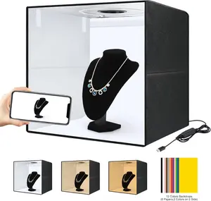 Photo Box 20" x 20" Portable 20W PD Type-C Ring Light Studio Box Quick Install Foldable Portable Studio Kit 12 Color Backgrounds Photography Equipment High CRI 3 Color Temperature