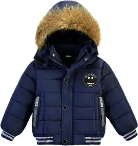Toddler Boys Down Jacket Fur Collar Hood Thick Warm Winter Snowsuit Coat Parka