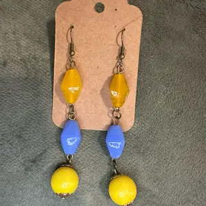 Lottie's Handmade Orange, Blue and Yellow Colorful Drop Hook Earrings