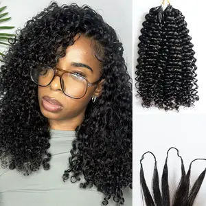 Jerry Curly Feather Crochet Hair Extensions Pre-separated with Knotless String for Braiding Deep Curly Human Hair Reusable for Black & White Women