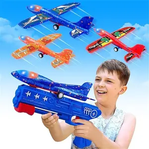 3 Pack Airplane Launcher Toys, 2 Flight Modes LED Foam Glider Catapult Plane, Outdoor Flying Toy for Kids, Birthday Gifts for Boy Girl 3+ Year Old, B-Day Party Supplies