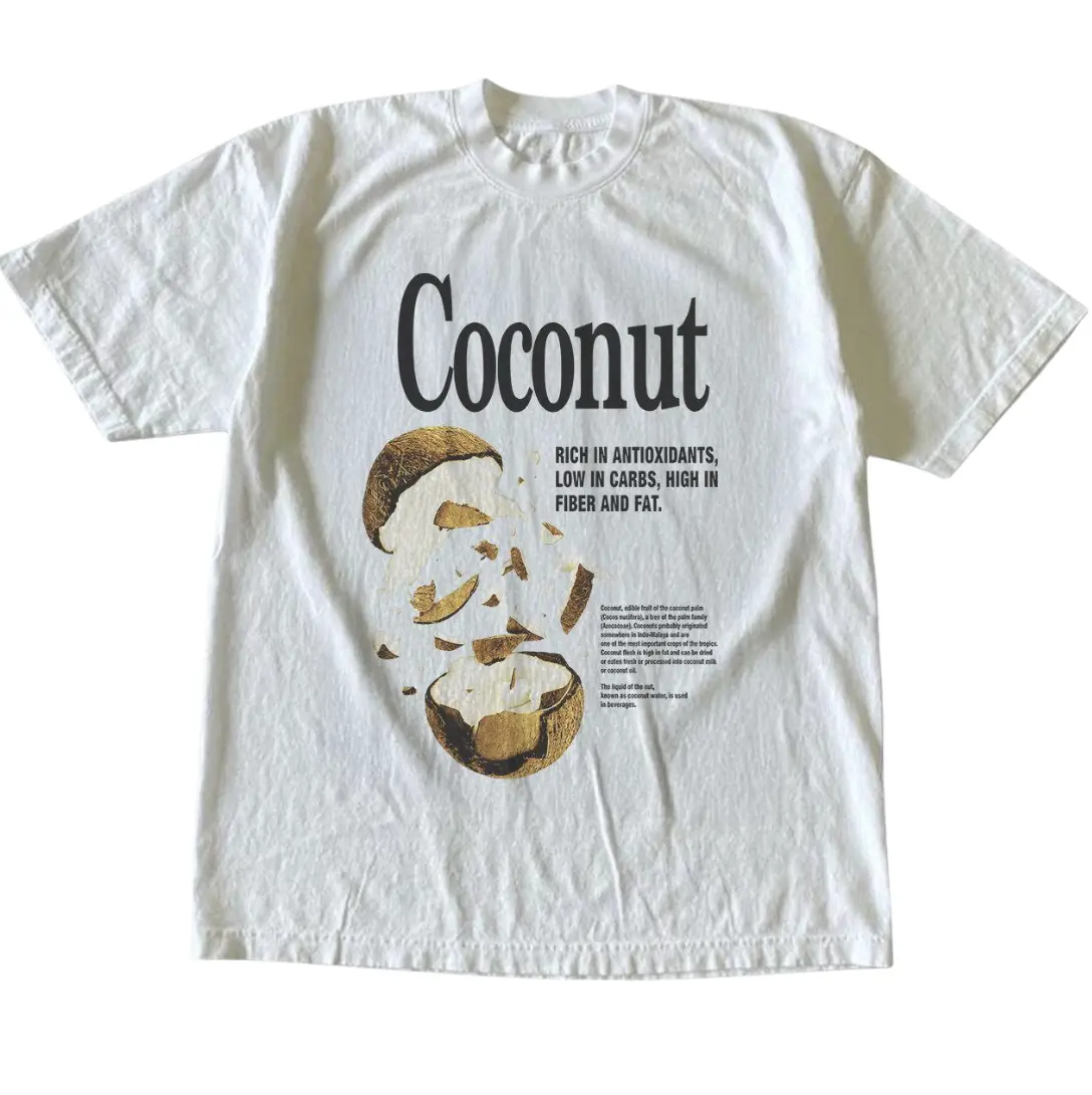 Coconut Botanical Fruit T-Shirt, Fruit Tshirt, Natural Tee, Gifts Shirt, Unisex Vintage Graphic Tees Gothic Grunge Y2k Emo Scene Amity Affliction Style Clothes Men Women Streetwear