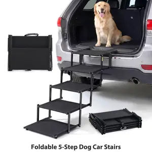【Weekly Deals】 Foldable Dog Stairs for Car, 5-Step Pet Steps with Anti-Slip Surface, Sturdy & Portable Dog Ramp Alternative for SUVs & Trucks