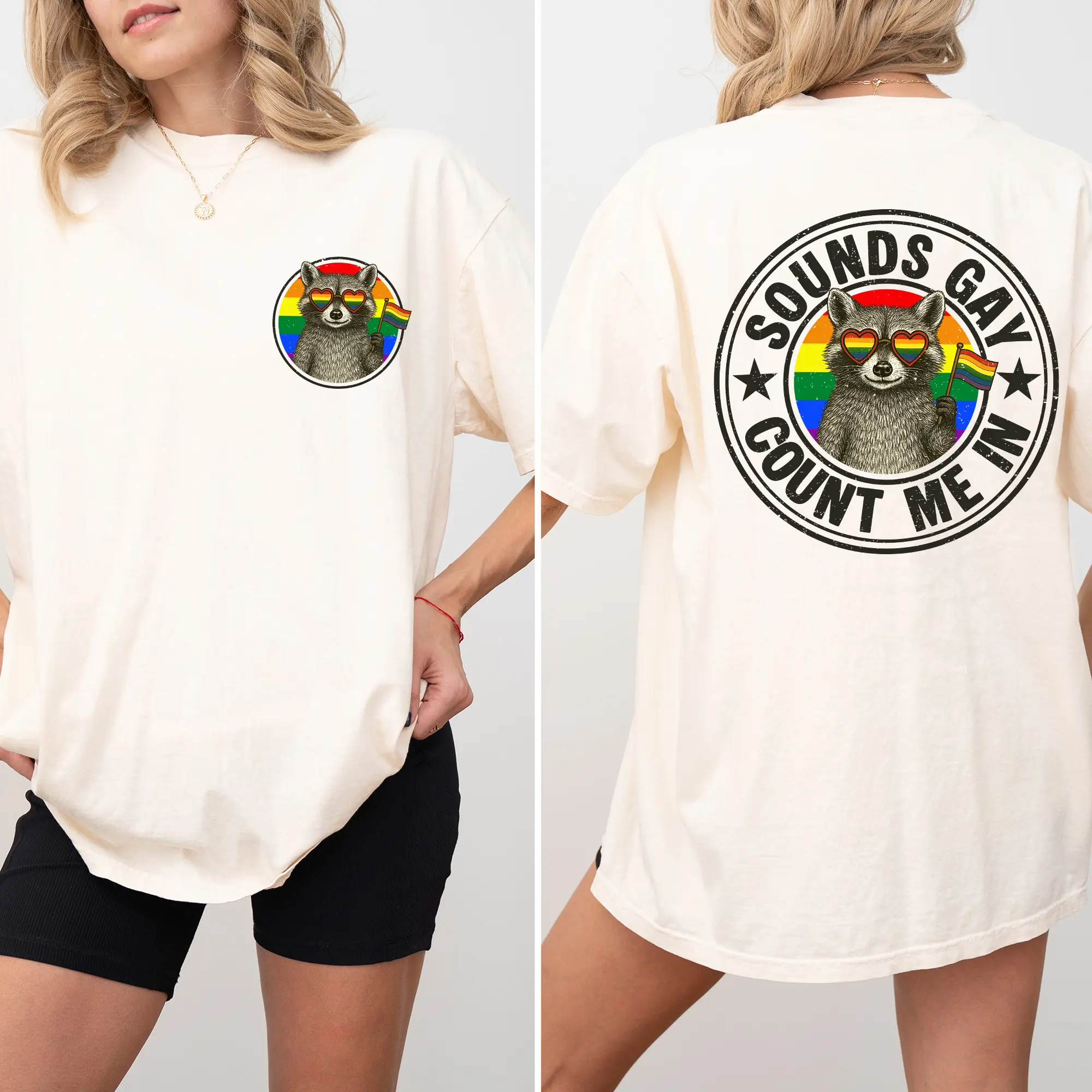 ChicCotton Sounds Gay Count Me In Comfort Colors Shirt, Pride Month T-shirt, Raccoon Pride Graphic Tee, Support LGBTQ Clothing, Pride Flag Outfits