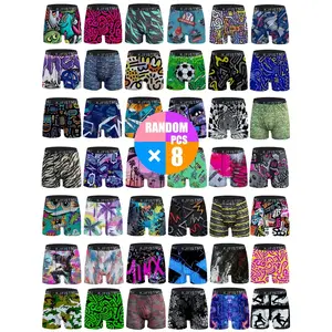 KJFISTMU 8 Packs Random Graffiti Printed Menswear Mesh Boxer Briefs Breathable Elastic Comfortable Black Colorful Geometric Design Mixed Color