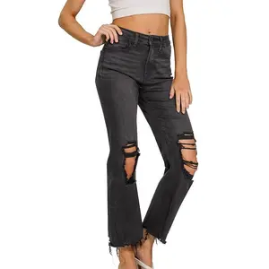 PLUS/REG DARLING DISTRESSED KNEE RAW HEM PANTS