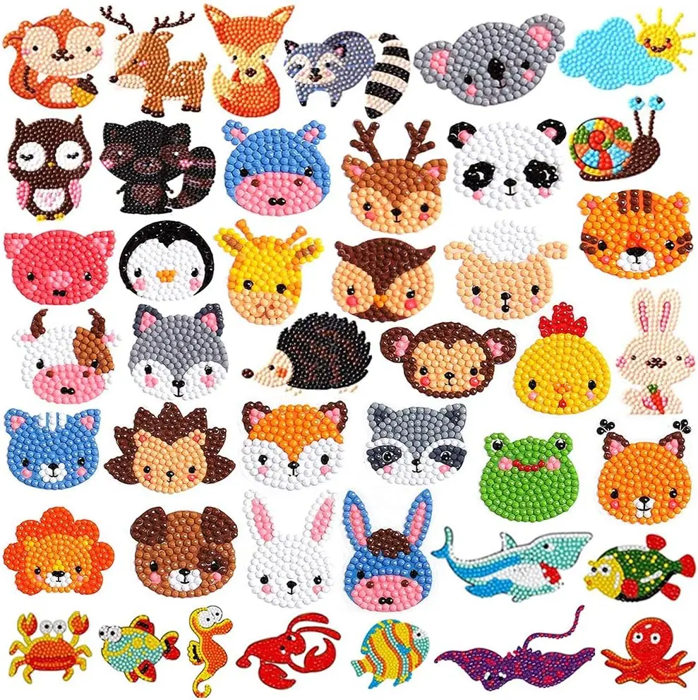 Diamond Art Kits for Kids Boys and Girls Ages 6-8-10-12 Easy to DIY Creative Diamond Art Sticker Craft by Numbers Kits for Kids and Adult Beginners (Animal)