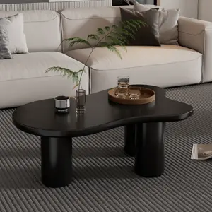 44" x 25.9" Easy Assembly Cloud Coffee Table with 1.5" Thick Tabletop, Cream Style Irregular End Table with 3 Sturdy Legs, Sleek Center Table with Round Edge for Living Room, Black