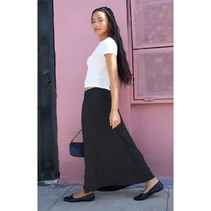 John Galt Women's Black Polka Dot Maxi Skirt