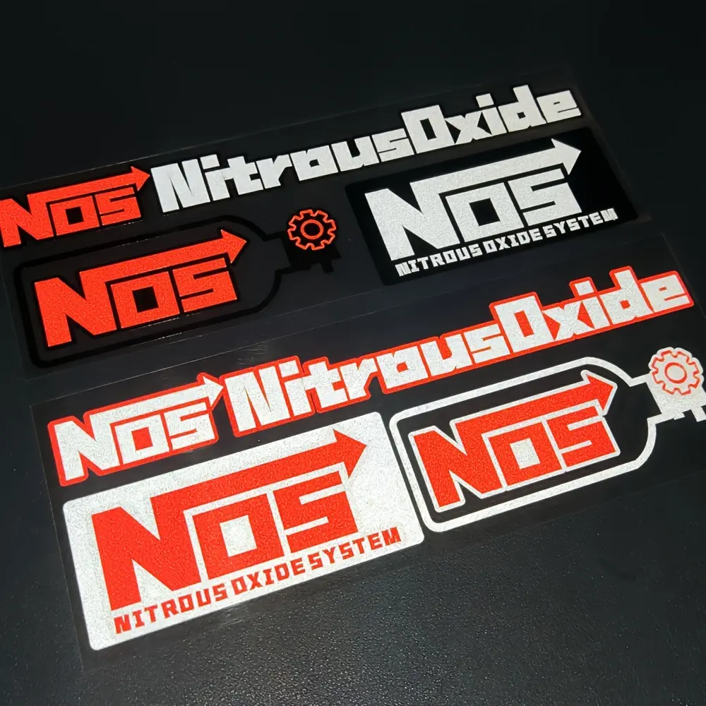 1SET Racing Power "NOS" Logo Sticker, Car Stickers For Cars, Stationery, Bags + Nitrous System Decor With Red-White-Black Texture Shows Racing Power Hardcore Style, Injects Racing Soul Into Items