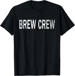 Vintage Brew Crew Distressed Coffee Enthusiast T-Shirt Pure Cotton Graphic Tees Menswear Top: Gifts for Men & Women