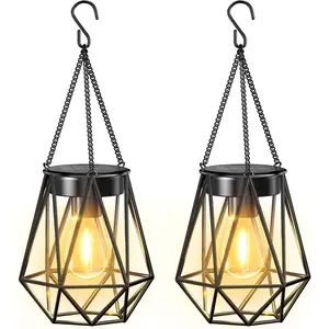 2 Pack  Solar Lanterns Outdoor , Metal  Solar Lights for Outside, Upgraded  Outdoor Lanterns Decorative for Garden Patio Yard Porch Gifts for Women Mom Grandma