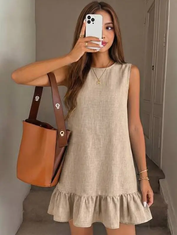 Casual Sleeveless Ruffle Hem Mini Dress Women Elegant Loose Summer Beach Vest Dress