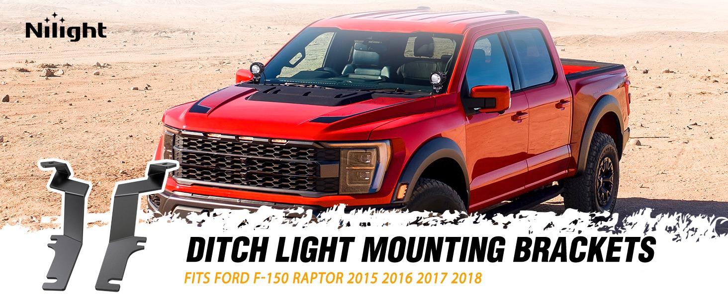 Nilight Ditch Light Brackets Hood Hinges Mount Bracket Kit for Auxiliary Offroad LED Pods Work Lighting Compatible with Ford F-150 Raptor 2015 2016 2017 2018