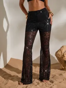 Opulessa Women's High Waist Flare Lace Knit Elegant Pants For Women To Date, Night Out, Going Out,Lace Flared Pants,For Autumn And Winter, Mermaid, Bohemian Outfits, Ibiza Outfits, Western Style