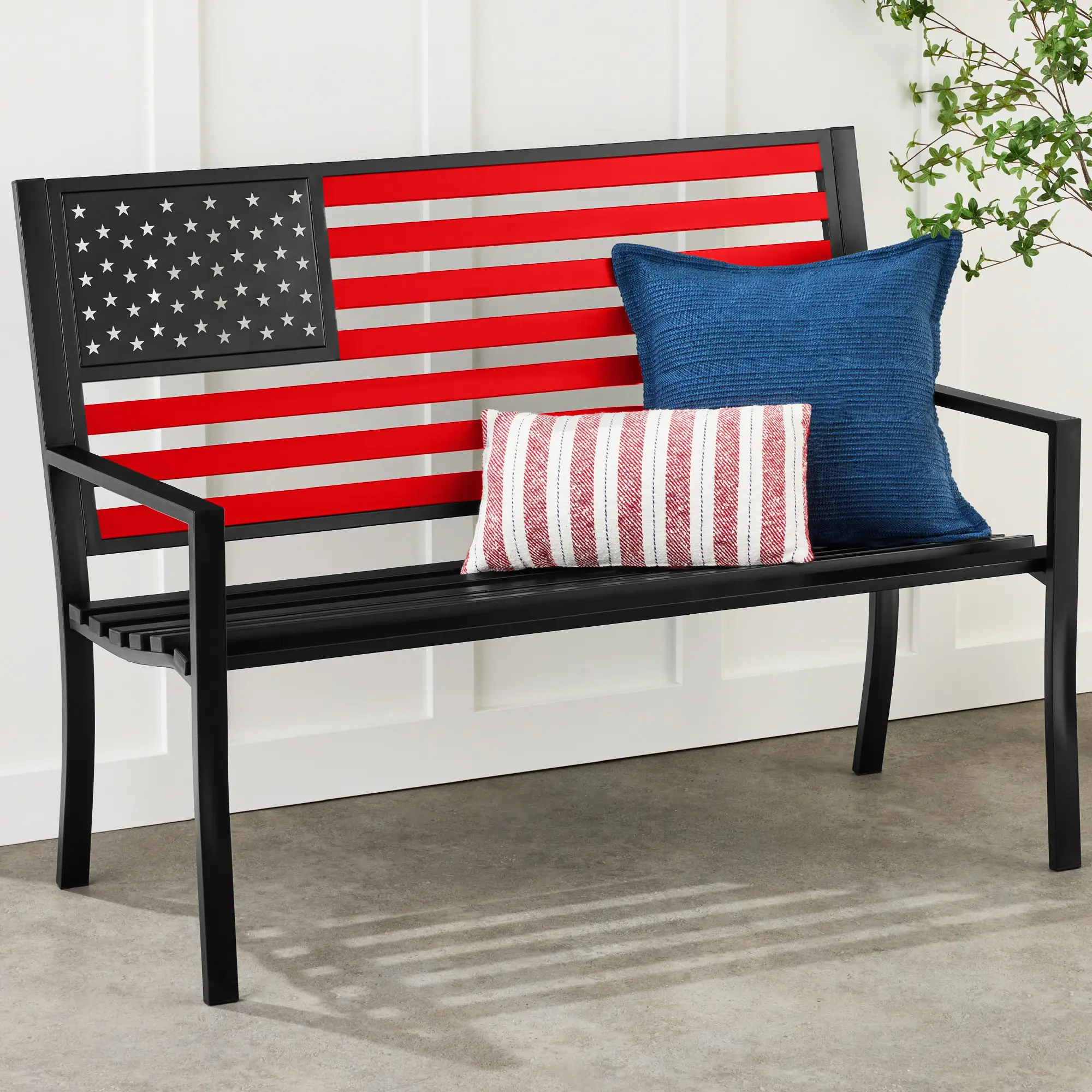 Best Choice Products Indoor Outdoor Steel Garden Bench w/ American Flag Backrest, 790lb Capacity Best Choice Products Indoor Outdoor Steel Garden Bench w/ American Flag Backrest, 790lb Capacity
