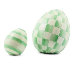 MacKenzie- Childs Set of 2 Eggs - Mini Stripe & Small Check