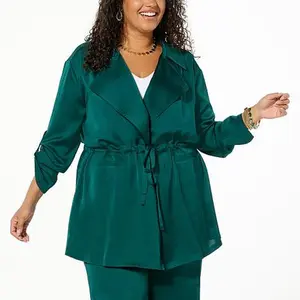 Nina Leonard Hammered Satin Drawstring Waist Jacket