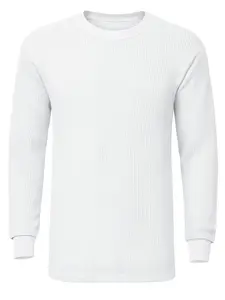 Men's Thermal Top with Waffle Knit White Long Sleeve Crewneck for Comfort and Warmth Ideal for Everyday Wear