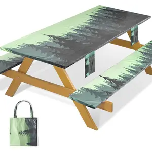 Fitted Waterproof Picnic Table Cover with Bench Covers Elastic Edges Camping Tablecloth for 6 Foot Rectangle Tables Camp Cooking Motorhome Hiking Equipment Car Rv Travel Trailer Needs Gifts