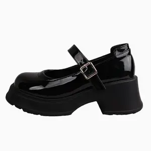 Classic patent leather Mary Jane heels with round toe design, stable block heel to reduce walking pressure, adjustable ankle strap perfect for school, date and casual daily outfits.