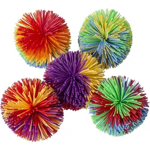 001 ZC 5 Pack Monkey Stringy Balls, Great Sensory Toys Stress Balls, Rainbow Pom Bouncy Balls Games 90s Toys Fun Party Favor