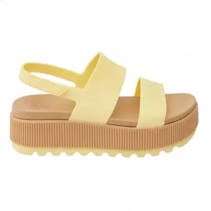 Reef Women's Water Vista Higher Sandals with White and Tan Strap, Wedge Heel, and Comfortable Fit