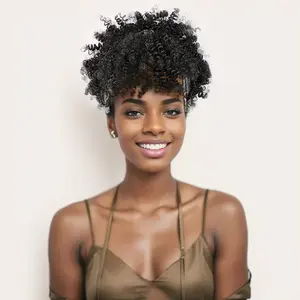 TwiceBeauty 2 In 1 Headband Wig Turban Afro Wigs in Synthetic Short Kinky Curly Curls Wrap Wigs With Bangs for Black Women Costume  Daily Travel Party Use