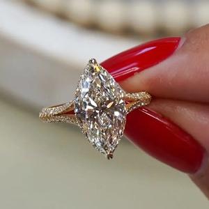 4.5 karat olive pointed cut engagement ring, S925 sterling silver split ring 5A cubic zirconia imitation diamond ring for women