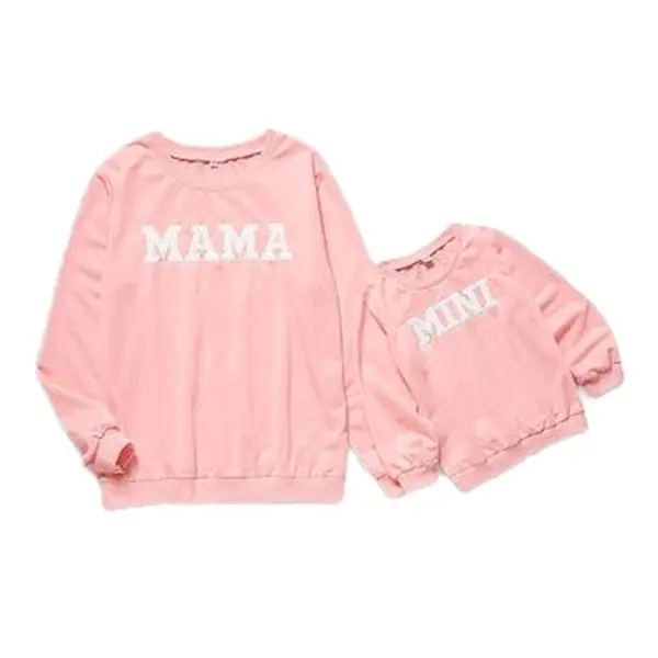 Mama & Mini Matching Pink Letter Printed Sweater Set for Parent-Child Outfits