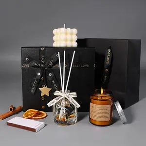 Aromatherapy Home Fragrance Set, Flameless Reed Diffuser & Candle, Wedding Favor & Birthday Gift For Her fine line poster