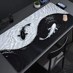 Large Extended Gaming Mouse Pad with Koi Fish & Tai Chi Design – Black & White Stitched Edges, Non-Slip Rubber Base, Perfect for Office, Computer, Keyboard, and Home Desk, Gaming Desk Accessory |   Artistic Desk Decor |   Stable Desk Pad, Mouse Pads for D