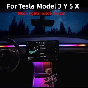 2-in-1 instrument panel decorative light, unisex, cool, personalized, dynamic RGB surround, environmentally friendly and durable LED beads, automatic shutdown in 60 seconds, suitable for Tesla 3/Y, Led Car Ambient Light