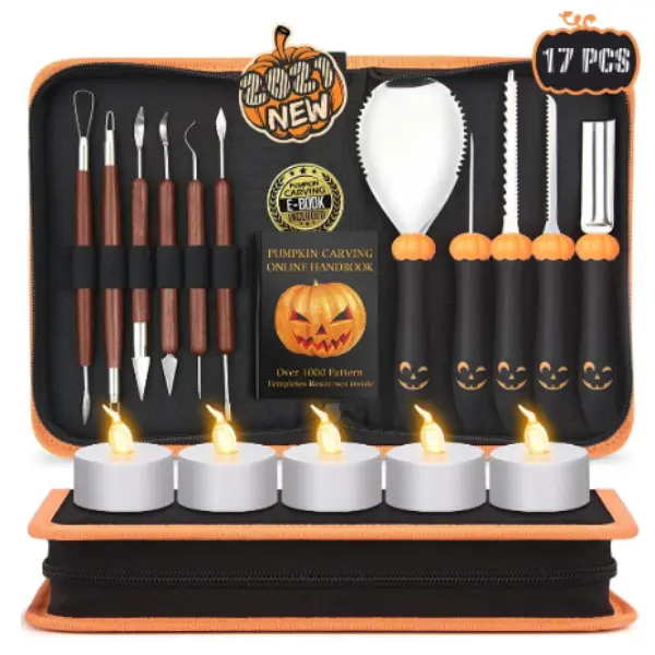 Pumpkin Carving kit , Sculpting Tools, Heavy Duty Stainless Steel Knife Set with Carrying Case for Halloween Decoration and DIY Crafting
