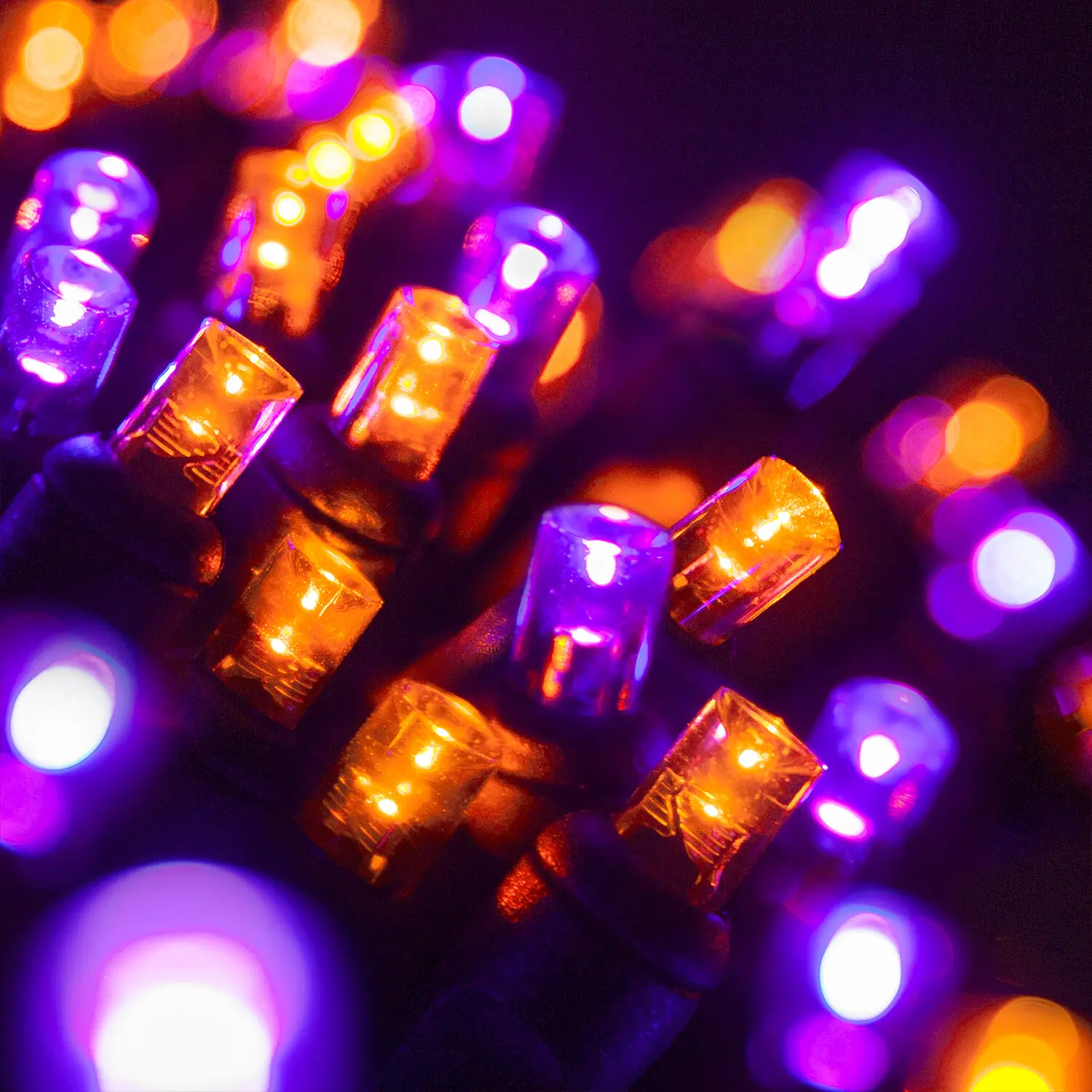 70 Orange Purple Green LED Halloween Lights, Black Wire, 24Ft Party Porch Lawn