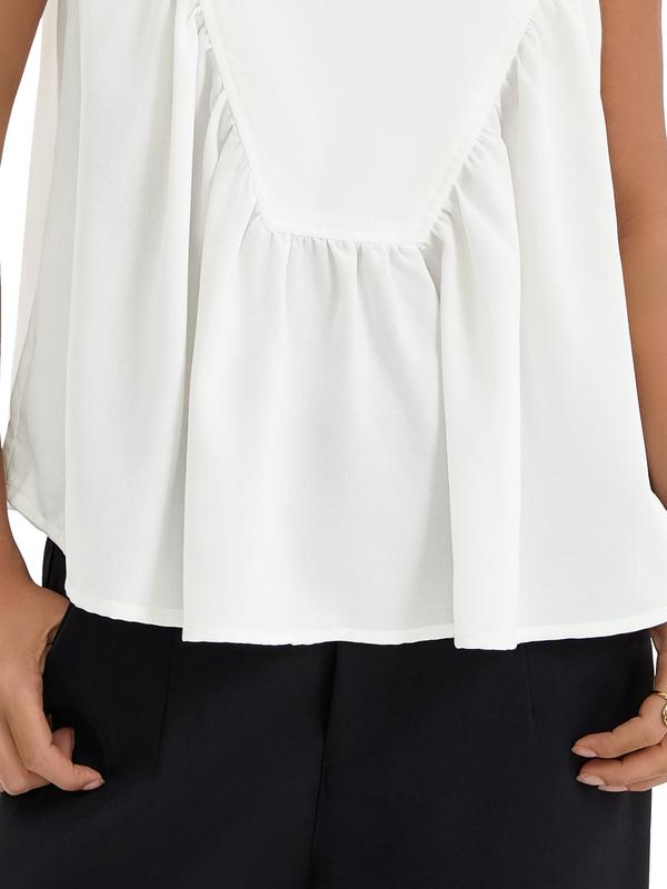 ATHLECHIC ONFERS Womens Babydoll Tank Top Summer Peplum Tops Sleeveless Crewneck Loose Fit Casual Flowy Shirts White