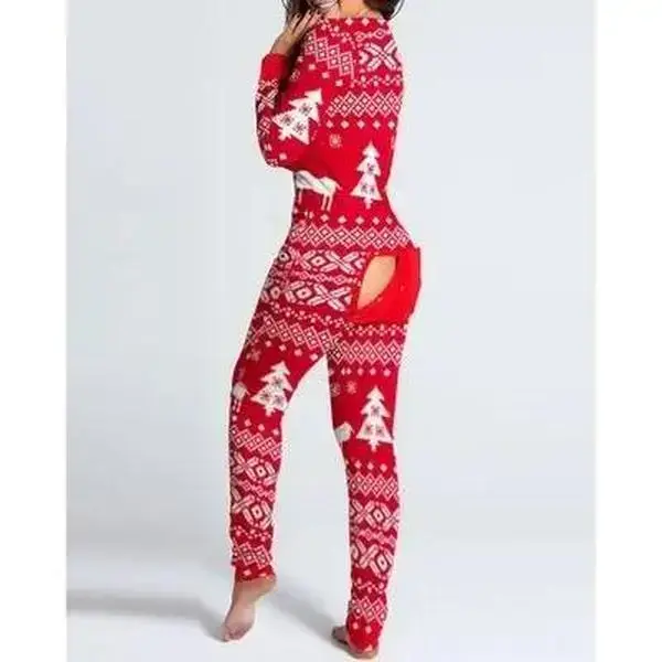 Christmas Cartoon Pajama Jumpsuit for Women New Year Button-down Front Back Ass Flap Jumpsuit Xmas Print Loungewear comfort womenswear top cute plush sexy top slim Christmas Cartoon Pajama Jumpsuit for Women New Year Button-down Front Back Ass Flap Jumpsuit Xmas Print Loungewear comfort womenswear top cute plush sexy top slim