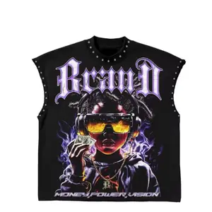 2026 New Fashion Cartoon Graffiti Print Studded Sleeveless T-Shirt Vest Casual Summer Street Hip Hop Loose Trend Urban Unisex