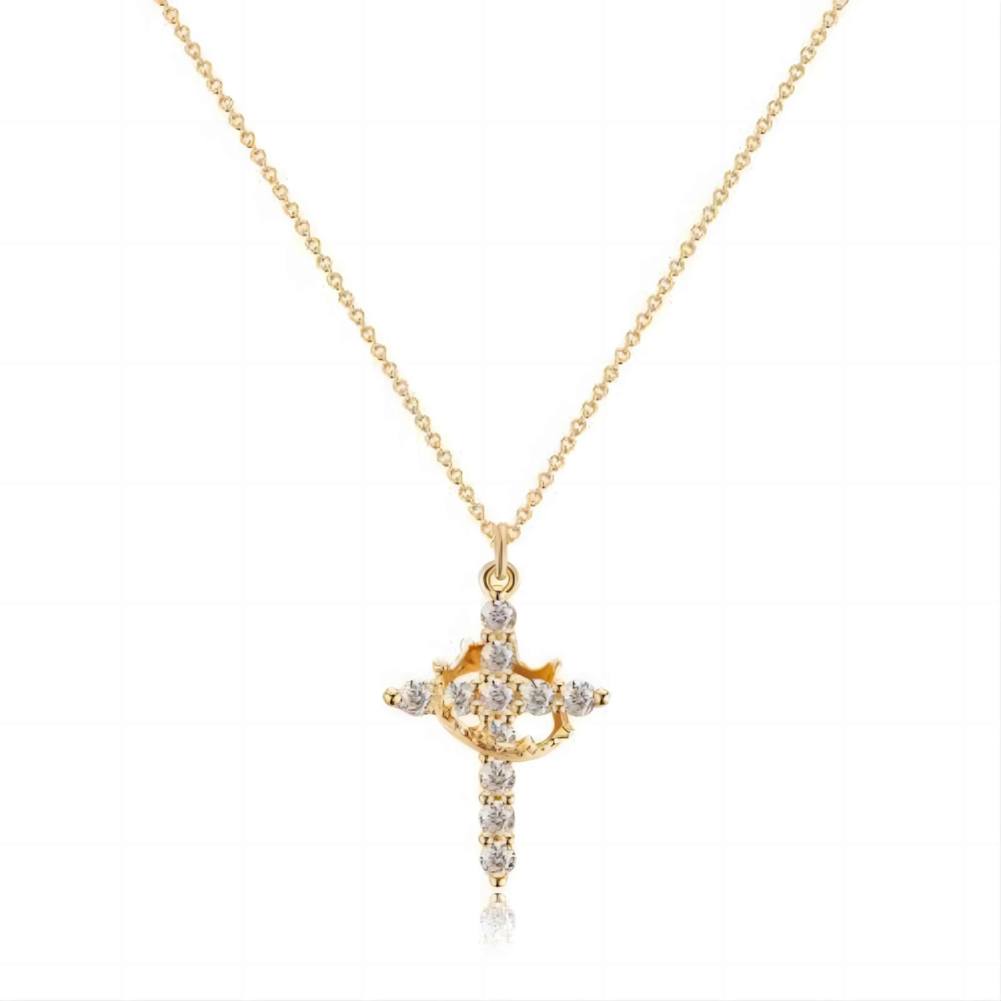 Tewiky Gold/Silver/Rose Gold Simple Crown & Cross Pendant Choker Necklace for Women & Men & Girls Pretty Crown Cross Necklace For Daily Party Clothing Decor Trendy All-match & Exquisite Jewelry for Gift Fall Outfits, Fall Freshness, Gold Cross Band Neckla