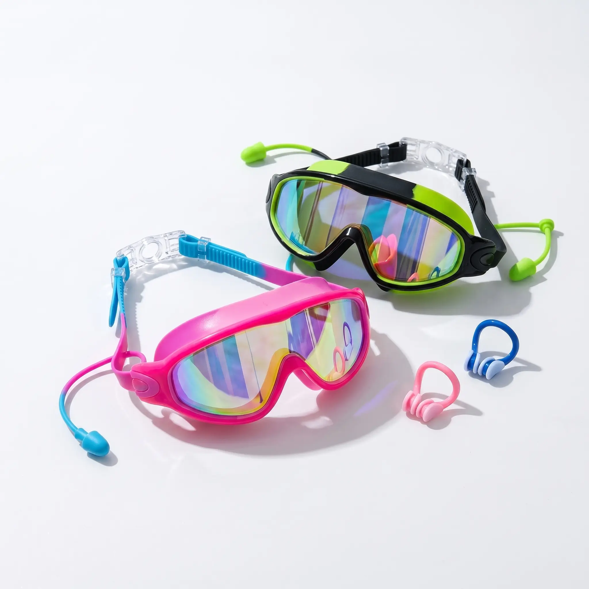 2-Pack Kids Swim Goggles  for Boys & Girls Ages 3-16, Leak-Proof Silicone Frame, 1-Click Quick-Release No-Pull Hair Strap, Integrated Anti-Lost Earplugs, Summer Pool Swimming Glasses anti-uv wide view adjustable waterproof water anti-fog outdoor youth