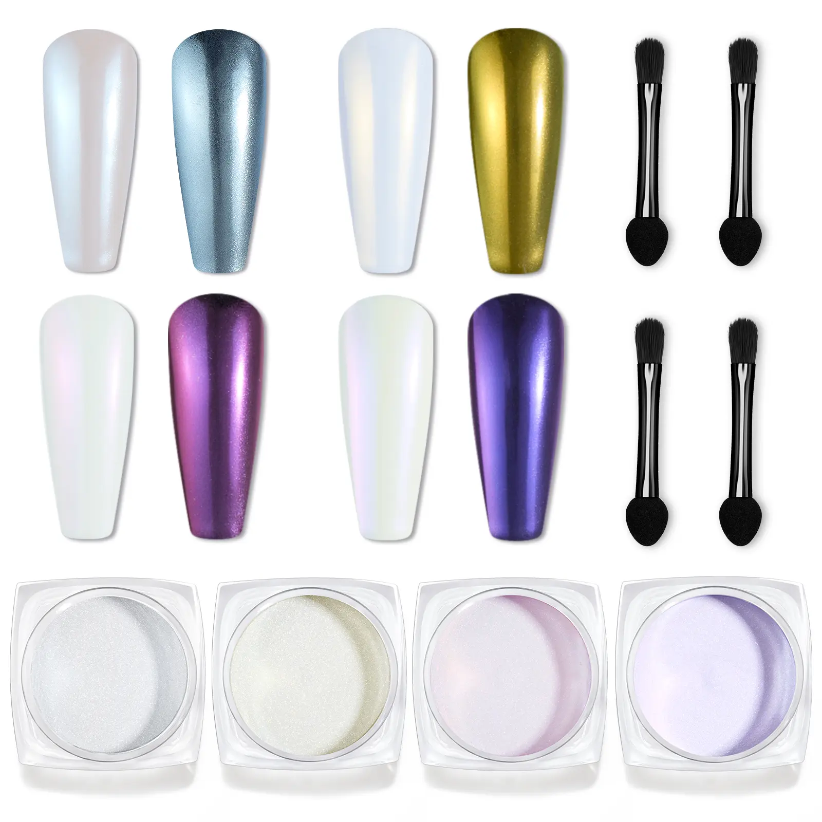 4 Colors Iridescent Pearl Chrome Nail Powder Set