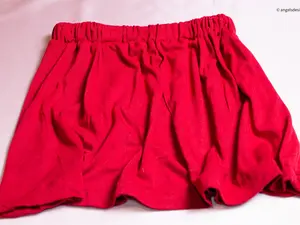 Angel's Designs Red Knit Elastic Skirt for Girls - Soft Fabric Elastic Waistband Comfortable Fit